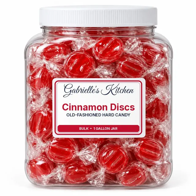 Clear gallon jar of Cinnamon Discs