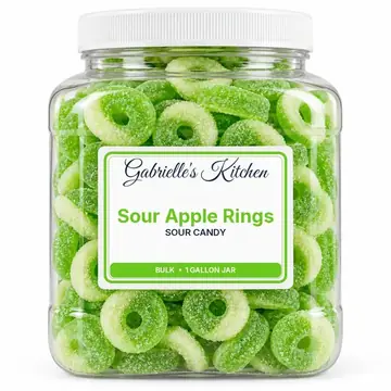 Gallon jar of Sour Apple Rings