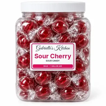 Gallon jar of Sour Cherry Hard Candy Balls
