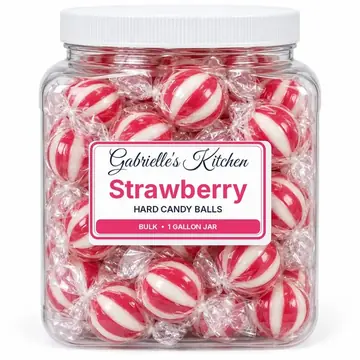 Gallon jar of Strawberry Hard Candy Balls